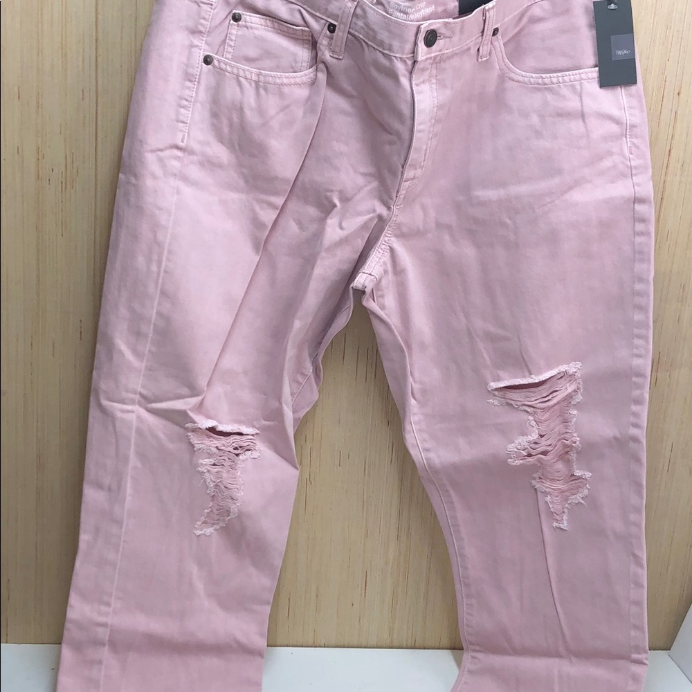 NWT Mossimo Sz 16 Mid-rise Boyfriend Crop Pink Distressed Denim Jeans Pants 33